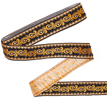 Ethnic Style Polyester Jacquard Leaf Ribbons SRIB-WH0011-198-1
