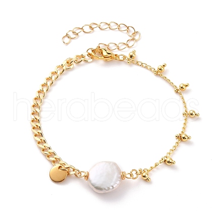 Natural Baroque Pearl Keshi Pearl Link Bracelets BJEW-JB05803-04-1