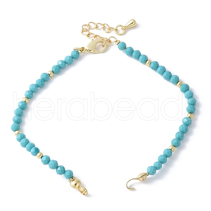Synthetic Turquoise Faceted Round Beaded Bracelet Making KK-F892-28G-1