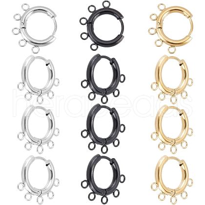 Unicraftale 6 Pairs 3 Colors 304 Stainless Steel Hoop Earring Findings STAS-UN0039-25-1