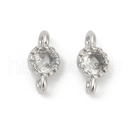 Brass Cubic Zirconia Flat Round Connector Charms KK-H204-02P-04-1
