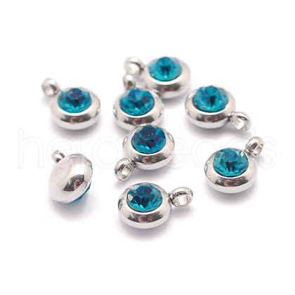 Trendy Original Color 304 Stainless Steel Grade A Rhinestone Flat Round Charm Pendants RB-M030-06E-1
