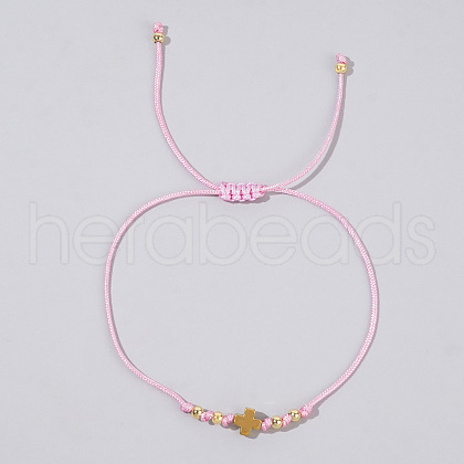 Adjustable Cross & Round Braided Bead Bracelets for Women YI2903-5-1