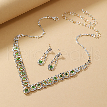 Teardrop Alloy Rhinestone Pendant Necklaces & Stud Earrings Sets FS-WG31B3E-01-1