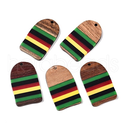 Jamaican Colour Epoxy Resin & Walnut Wood Pendants RESI-N039-122R-1