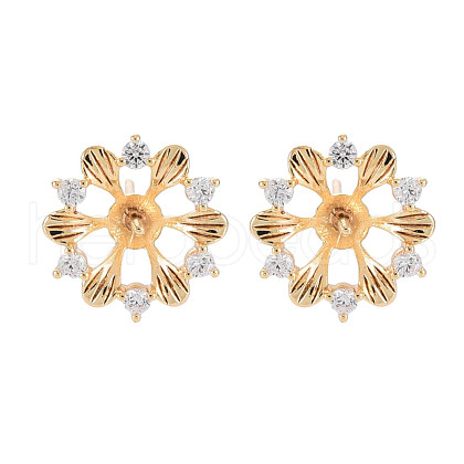 Brass Micro Pave Clear Cubic Zirconia Stud Earring Findings KK-S364-055-1