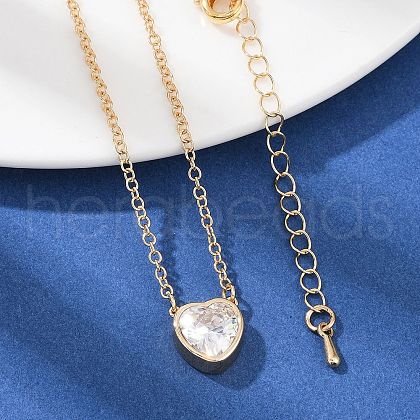 Brass Pave Clear Cubic Zirconia Pendant Necklaces for Women NJEW-Z079-02G-03-1