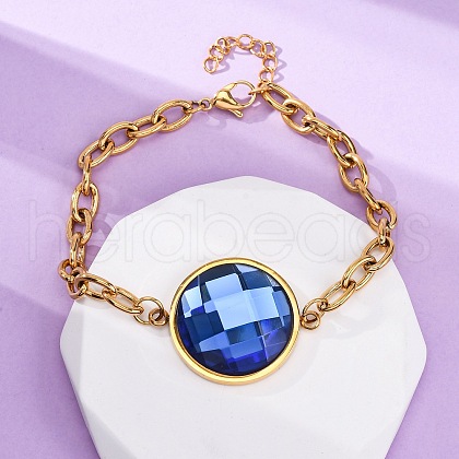 304 Stainless Steel Flat Round Link Bracelets BJEW-A036-10G-01-1