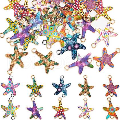 SUNNYCLUE 60Pcs 10 Colors Printed Alloy Connector Charms FIND-SC0009-61-1