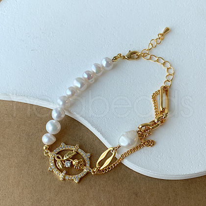 Brass Micro Pave Clear Cubic Zirconia Oval with Tulip Link Bracelets for Women FS-WG76AA2-02-1