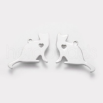 Non-Tarnish 304 Stainless Steel Kitten Pendants STAS-Q201-T440-1