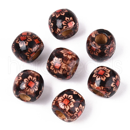Printed Natural Wood Beads WOOD-N018-07D-1
