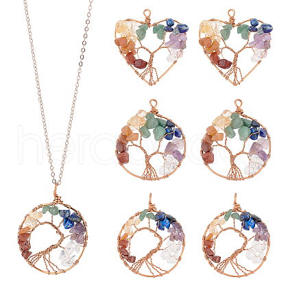 SUPERFINDINGS 6Pcs 3 Styles Chakra Natural Gmestone Copper Wire Big Pendants FIND-FH0004-66-1