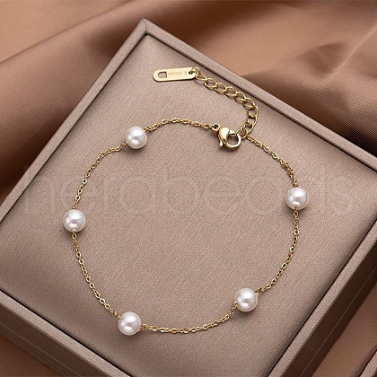 Stainless Steel & Plastic Pearl Anklets for Women WG18C2B-57-1