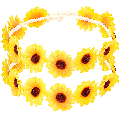 CRASPIRE 2Pcs Cloth Small Sunflowe Wreath Headband OHAR-CP0001-20A-1