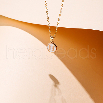 Alloy White Enamel Flat Round with Initial Pendant Necklaces WG9BB01-08-1