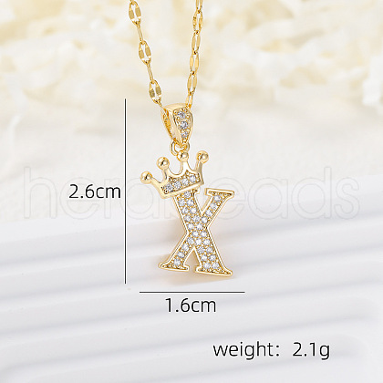 Brass Micro Pave Clear Cubic Zirconia Crown Initial Pendant Necklaces FS-WGD727C-24-1
