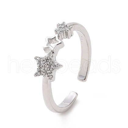 Clear Cubic Zirconia Hollow Out Star Open Cuff Ring RJEW-E072-23P-1