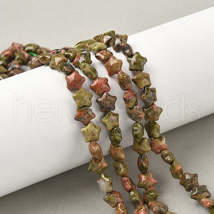 Natural Unakite Star Beads Strands G-Z080-A11-1