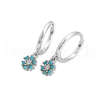 925 Sterling Silver Mirco Pave Cubic Zirconia Flower Hoop Earrings OO2534-14-1