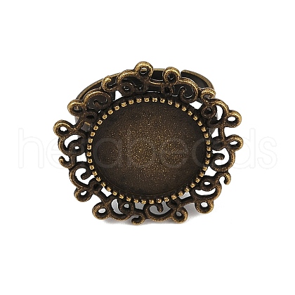 Vintage Adjustable Iron Flower Finger Ring Components Alloy Cabochon Bezel Settings PALLOY-O036-01AB-NF-1