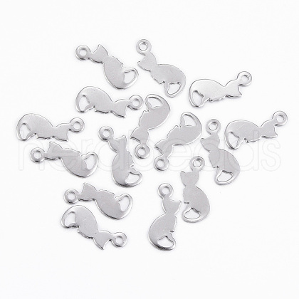 Tarnish Resistant 304 Stainless Steel Kitten Charms X-STAS-H396-04P-1