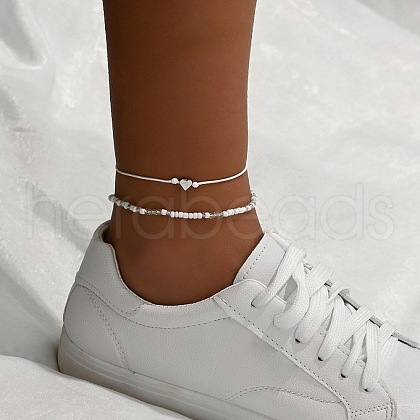 2Pcs Glass Seed Beaded Anklets Sets WGC96C8-07-1