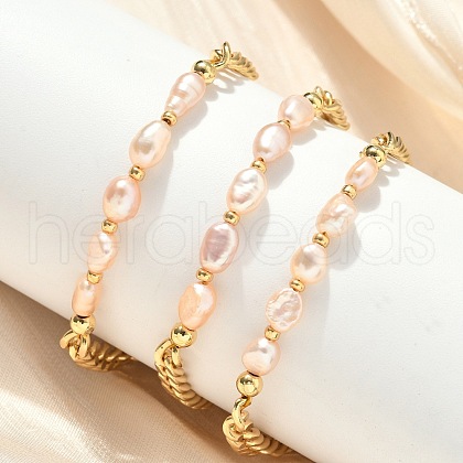 Natural Pearl Beaded Link Bracelets BJEW-A038-02G-1