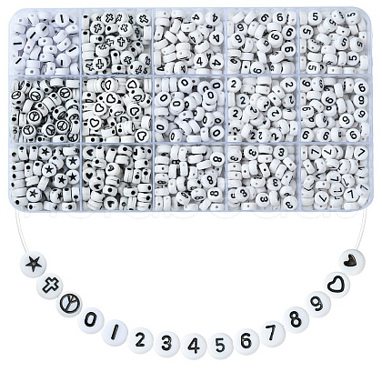 900Pcs 15 Styles White and Black Acrylic Beads SACR-YW0001-67-1