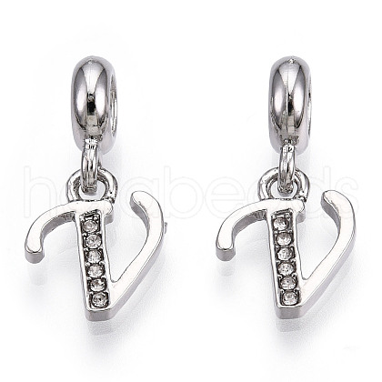 Platinum Rack Plating Alloy Rhinestone European Dangle Charms PALLOY-T048-36P-V-1