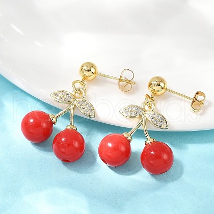 Cherry Brass Cubic Zirconia Dangle Stud Earrings EJEW-Q036-05G-1