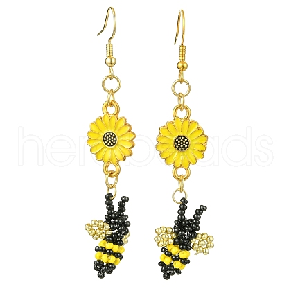 Woven Bees Glass Dangle Earrings EJEW-MZ00232-1