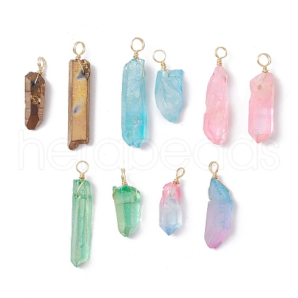 Electroplated Natural Quartz Crystal Pendants PALLOY-JF02533-01-1