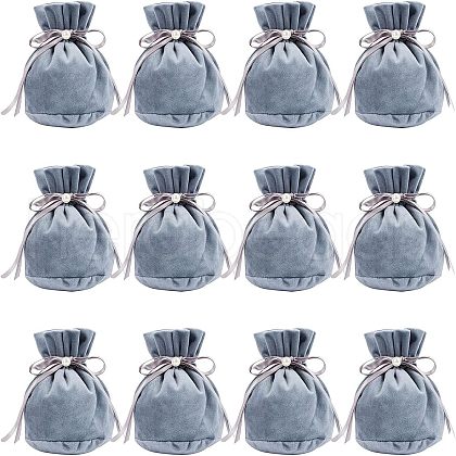  Velvet Jewelry Bags with Drawstring & Plastic Imitation Pearl TP-NB0001-20C-1