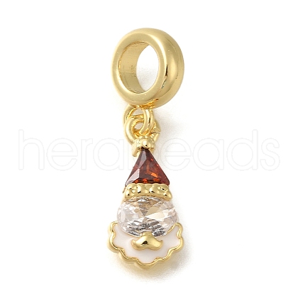 Rack Plating Brass Red & Clear Cubic Zirconia European Dangle Charms with Enamel KK-Z086-27G-1