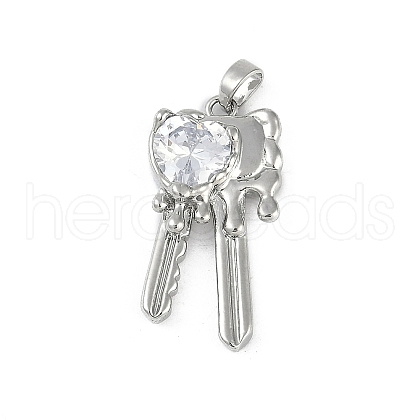 Brass Micro Pave Clear Cubic Zirconia Pendants KK-Z078-33P-1