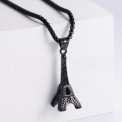 Stainless Steel Eiffel Tower Pendant Vintage Punk Hip-hop Necklaces for Men HP6822-3-1