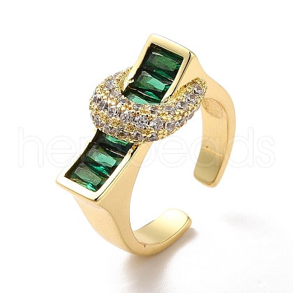 Cubic Zirconia Rectangle with Moon Open Cuff Ring RJEW-C041-06G-03-1