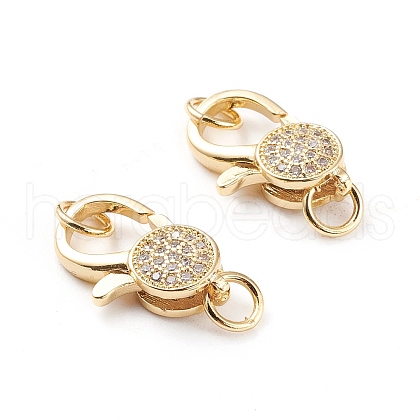 Brass Micro Pave Clear Cubic Zirconia Lobster Claw Clasp X-ZIRC-I043-30B-G-02-1