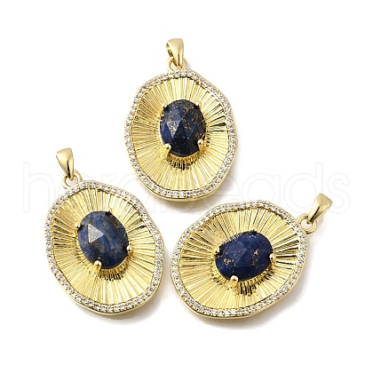 Natural Lapis Lazuli Faceted Oval Pendants KK-U072-19G-1