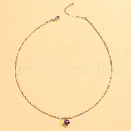Stainless Steel Natural Stone Pendant Necklace 18K Gold Plated Women's Clavicle Chain HW0705-1-1