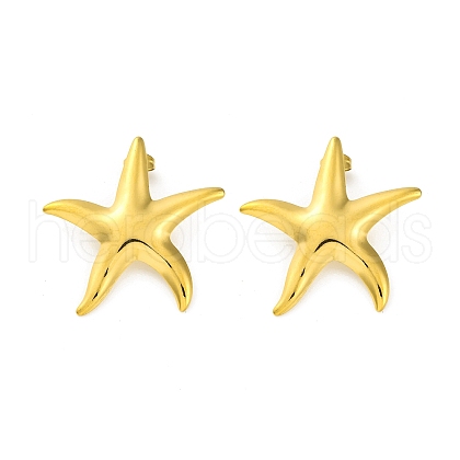 Ion Plating(IP) 304 Stainless Steel Starfish Stud Earrings EJEW-K295-16G-1