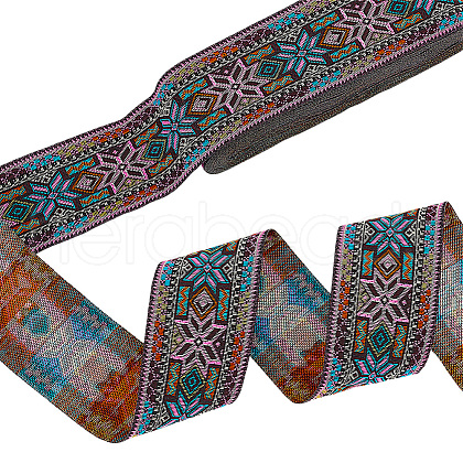 7M Ethnic Style Polyester Flower Jacquard Ribbons OCOR-WH0091-72A-01-1