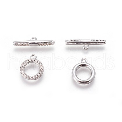 Brass Micro Pave Cubic Zirconia Toggle Clasps KK-F098-06P-1