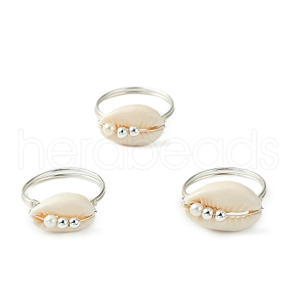 Natural Cowrie Shell Finger Rings RJEW-TA00171-1