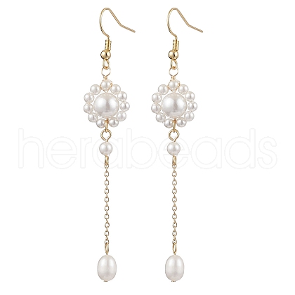 Shell Pearl with Brass Dangle Earrings for Women EJEW-TA00558-1