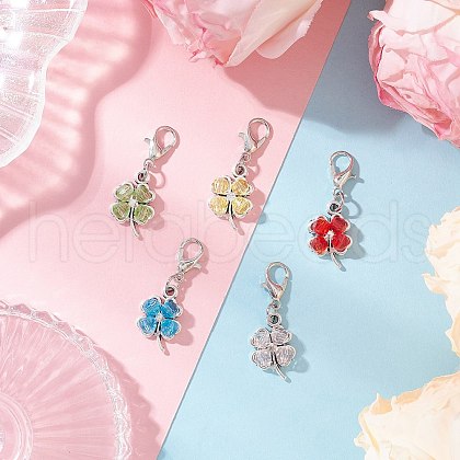 Glass Clover Pendant Decorations HJEW-JM03397-1