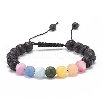 Natural Lava Rock & Mixed Stone Round Braided Bead Bracelet for Women BJEW-JB08385-01-1
