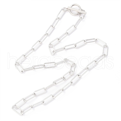 304 Stainless Steel Paperclip Chain Necklaces X-NJEW-H305-10P-1