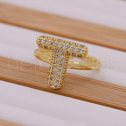 Brass Micro Pave Clear Cubic Zirconia Initial Cuff Rings FS-WGB210B-20-1